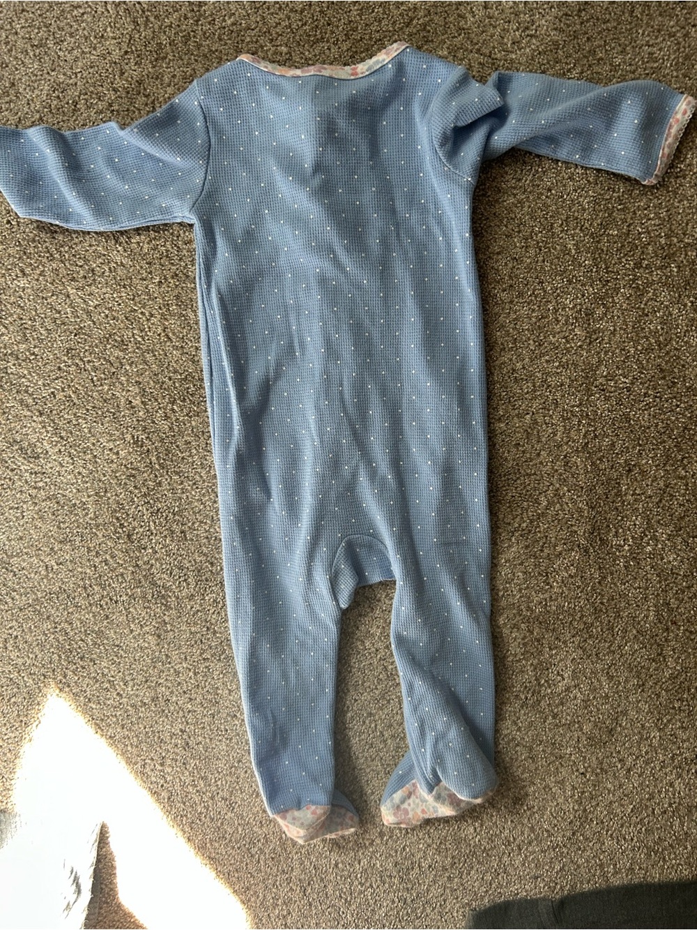 Just One You by Carter's Light Blue Waffle Footie with Floral Trim - Picture 3 of 3
